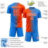 Custom Powder Blue Orange-White Gradient Line Sublimation Soccer Uniform Jersey