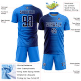 Custom Powder Blue Navy-White Gradient Line Sublimation Soccer Uniform Jersey