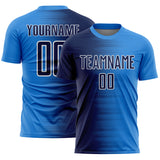 Custom Powder Blue Navy-White Gradient Line Sublimation Soccer Uniform Jersey