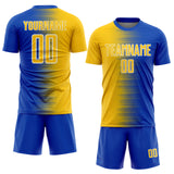 Custom Thunder Blue Yellow-White Gradient Line Sublimation Soccer Uniform Jersey