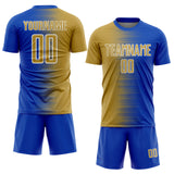Custom Thunder Blue Old Gold-White Gradient Line Sublimation Soccer Uniform Jersey