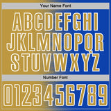 Custom Thunder Blue Old Gold-White Gradient Line Sublimation Soccer Uniform Jersey