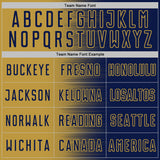 Custom Navy Old Gold Gradient Line Sublimation Soccer Uniform Jersey