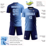 Custom Navy Light Blue-White Gradient Line Sublimation Soccer Uniform Jersey