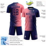 Custom Navy Medium Pink Gradient Line Sublimation Soccer Uniform Jersey