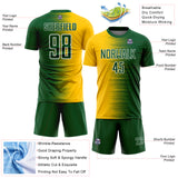 Custom Green White-Yellow Gradient Line Sublimation Soccer Uniform Jersey