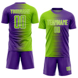 Custom Purple Neon Green-White Gradient Line Sublimation Soccer Uniform Jersey