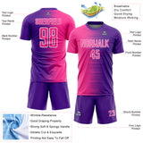 Custom Purple Pink-White Gradient Line Sublimation Soccer Uniform Jersey