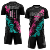 Custom Black White Pink-Aqua Dripping Splatter Cracked Texture Sublimation Soccer Uniform Jersey