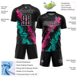 Custom Black White Pink-Aqua Dripping Splatter Cracked Texture Sublimation Soccer Uniform Jersey