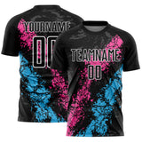 Custom Black White Pink-Sky Blue Dripping Splatter Cracked Texture Sublimation Soccer Uniform Jersey