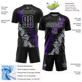 Custom Black White Purple-Gray Dripping Splatter Cracked Texture Sublimation Soccer Uniform Jersey