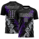 Custom Black White Purple-Gray Dripping Splatter Cracked Texture Sublimation Soccer Uniform Jersey