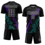 Custom Black White Purple-Teal Dripping Splatter Cracked Texture Sublimation Soccer Uniform Jersey