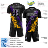 Custom Black White Purple-Gold Dripping Splatter Cracked Texture Sublimation Soccer Uniform Jersey