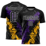 Custom Black White Purple-Gold Dripping Splatter Cracked Texture Sublimation Soccer Uniform Jersey
