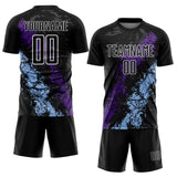 Custom Black White Purple-Light Blue Dripping Splatter Cracked Texture Sublimation Soccer Uniform Jersey