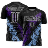 Custom Black White Purple-Light Blue Dripping Splatter Cracked Texture Sublimation Soccer Uniform Jersey