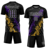 Custom Black White Purple-Old Gold Dripping Splatter Cracked Texture Sublimation Soccer Uniform Jersey