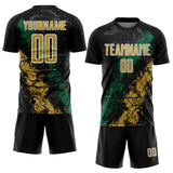 Custom Black Old Gold White-Kelly Green Dripping Splatter Cracked Texture Sublimation Soccer Uniform Jersey