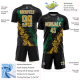 Custom Black Old Gold White-Kelly Green Dripping Splatter Cracked Texture Sublimation Soccer Uniform Jersey