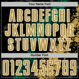 Custom Black Old Gold White-Kelly Green Dripping Splatter Cracked Texture Sublimation Soccer Uniform Jersey