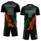 Custom Black White Kelly Green-Orange Dripping Splatter Cracked Texture Sublimation Soccer Uniform Jersey