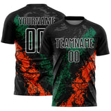 Custom Black White Kelly Green-Orange Dripping Splatter Cracked Texture Sublimation Soccer Uniform Jersey