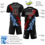 Custom Black White Red-Light Blue Dripping Splatter Cracked Texture Sublimation Soccer Uniform Jersey