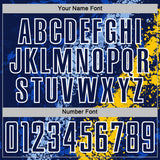 Custom Navy White Light Blue-Yellow Dripping Splatter Cracked Texture Sublimation Soccer Uniform Jersey