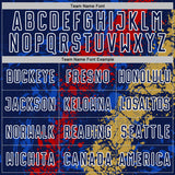 Custom Navy White Red-Old Gold Dripping Splatter Cracked Texture Sublimation Soccer Uniform Jersey