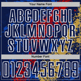 Custom Navy White Red-Old Gold Dripping Splatter Cracked Texture Sublimation Soccer Uniform Jersey