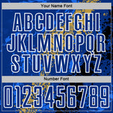 Custom Royal White Old Gold-Black Dripping Splatter Cracked Texture Sublimation Soccer Uniform Jersey