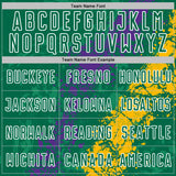 Custom Kelly Green White Purple-Gold Dripping Splatter Cracked Texture Sublimation Soccer Uniform Jersey