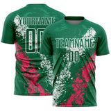 Custom Kelly Green White-Neon Pink Dripping Splatter Cracked Texture Sublimation Soccer Uniform Jersey