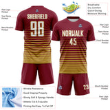 Custom Crimson White-Old Gold Gradient Pinstripe Sublimation Soccer Uniform Jersey