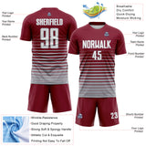 Custom Crimson White-Gray Gradient Pinstripe Sublimation Soccer Uniform Jersey
