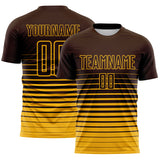 Custom Brown Gold Gradient Pinstripe Sublimation Soccer Uniform Jersey
