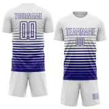 Custom White Dark Purple Gradient Pinstripe Sublimation Soccer Uniform Jersey