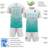 Custom White Aqua Gradient Pinstripe Sublimation Soccer Uniform Jersey