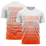 Custom White Orange Gradient Pinstripe Sublimation Soccer Uniform Jersey