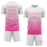 Custom White Pink Gradient Pinstripe Sublimation Soccer Uniform Jersey