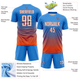 Custom Powder Blue White-Orange Gradient Pinstripe Sublimation Soccer Uniform Jersey