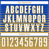 Custom Thunder Blue White-Old Gold Gradient Pinstripe Sublimation Soccer Uniform Jersey