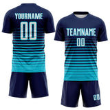Custom Navy White-Lakes Blue Gradient Pinstripe Sublimation Soccer Uniform Jersey