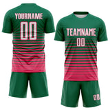 Custom Kelly Green White-Neon Pink Gradient Pinstripe Sublimation Soccer Uniform Jersey