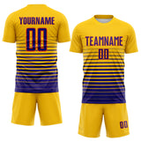Custom Yellow Dark Purple-Orange Gradient Pinstripe Sublimation Soccer Uniform Jersey
