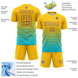 Custom Yellow Purple-Lakes Blue Gradient Pinstripe Sublimation Soccer Uniform Jersey