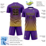 Custom Purple Black-Old Gold Gradient Pinstripe Sublimation Soccer Uniform Jersey