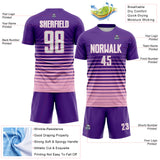 Custom Purple White-Light Pink Gradient Pinstripe Sublimation Soccer Uniform Jersey